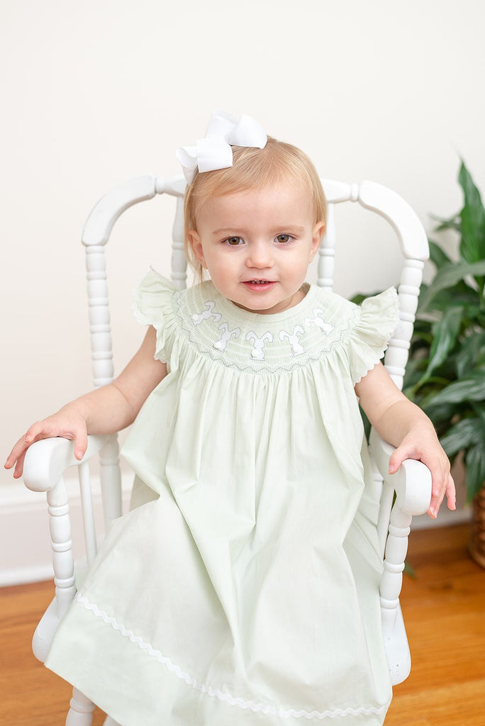 Honeydew Green Bunny Smocked Bishop Dress - Lil Cactus