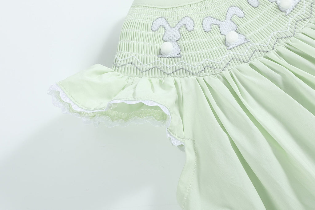 Honeydew Green Bunny Smocked Bishop Dress - Lil Cactus