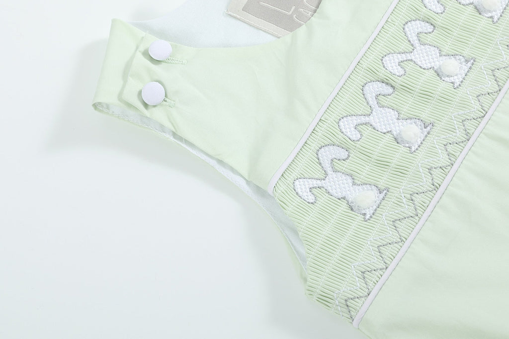 Honeydew Green Bunny Smocked Shortalls - Lil Cactus