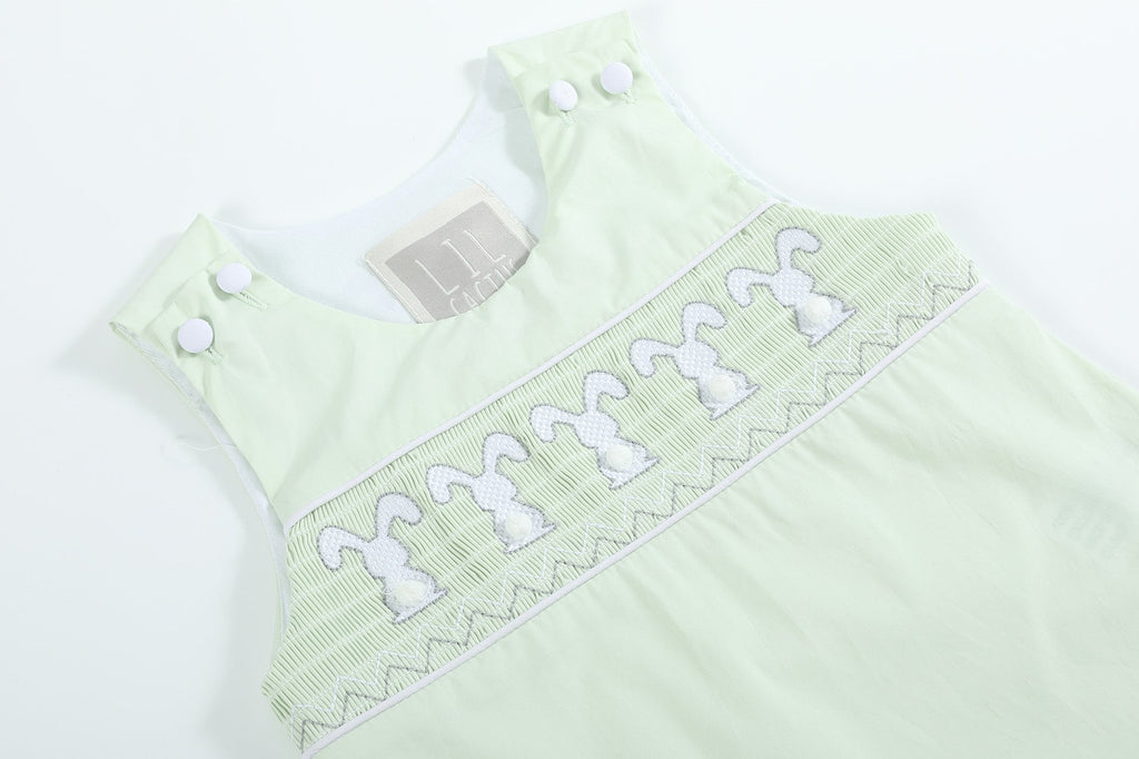 Honeydew Green Bunny Smocked Shortalls - Lil Cactus