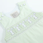 Honeydew Green Bunny Smocked Shortalls - Lil Cactus