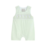 Honeydew Green Bunny Smocked Shortalls - Lil Cactus