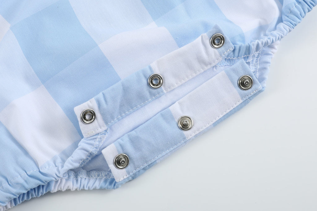 Large Blue Check Bubble Romper - Lil Cactus