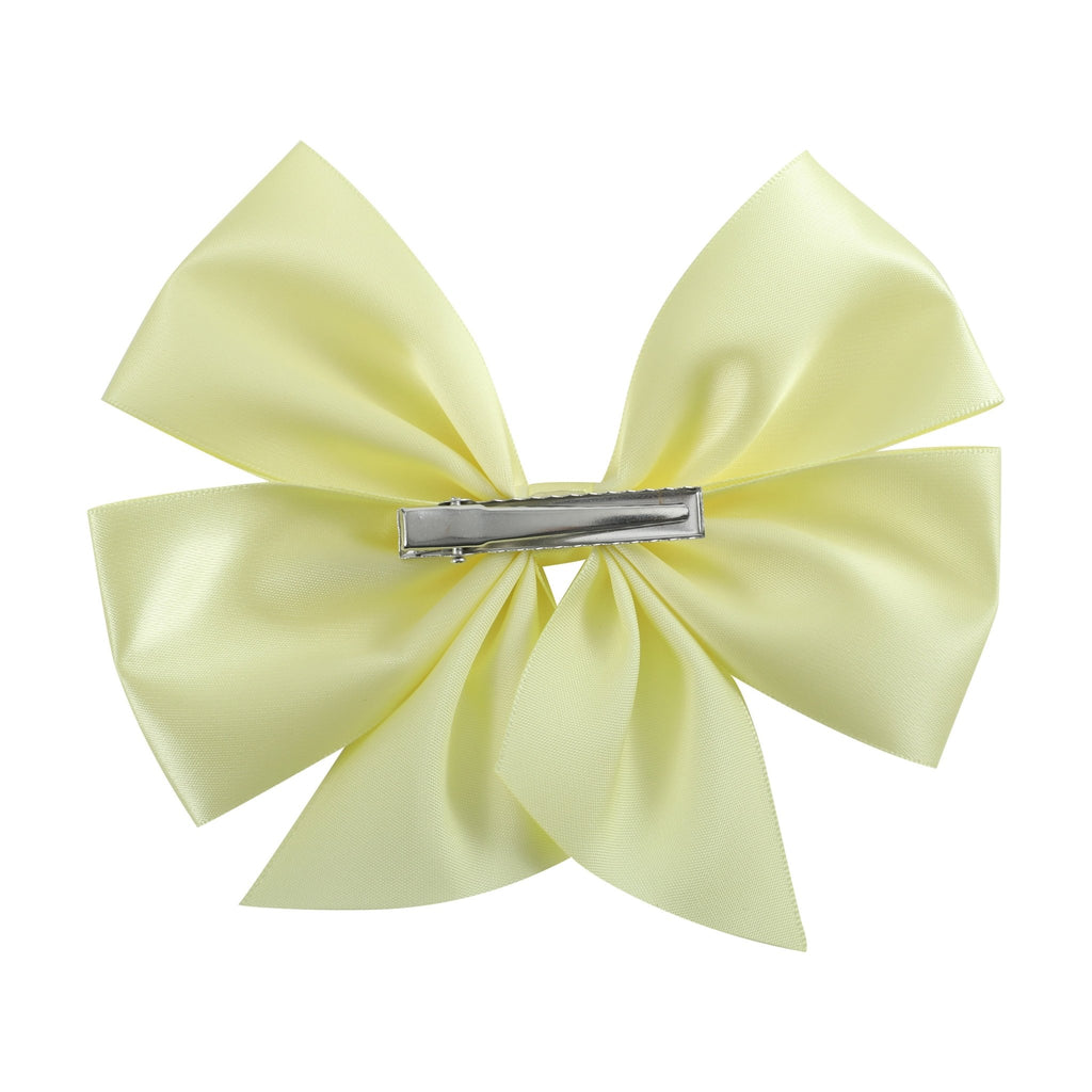 Lemon Chiffon Satin Large Bow Hair Clip - Lil Cactus