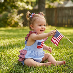 Light Blue and Red Gingham USA Flag Ruffle Romper - Lil Cactus