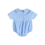 Light Blue Baby Brother Smocked Collared Romper - Lil Cactus