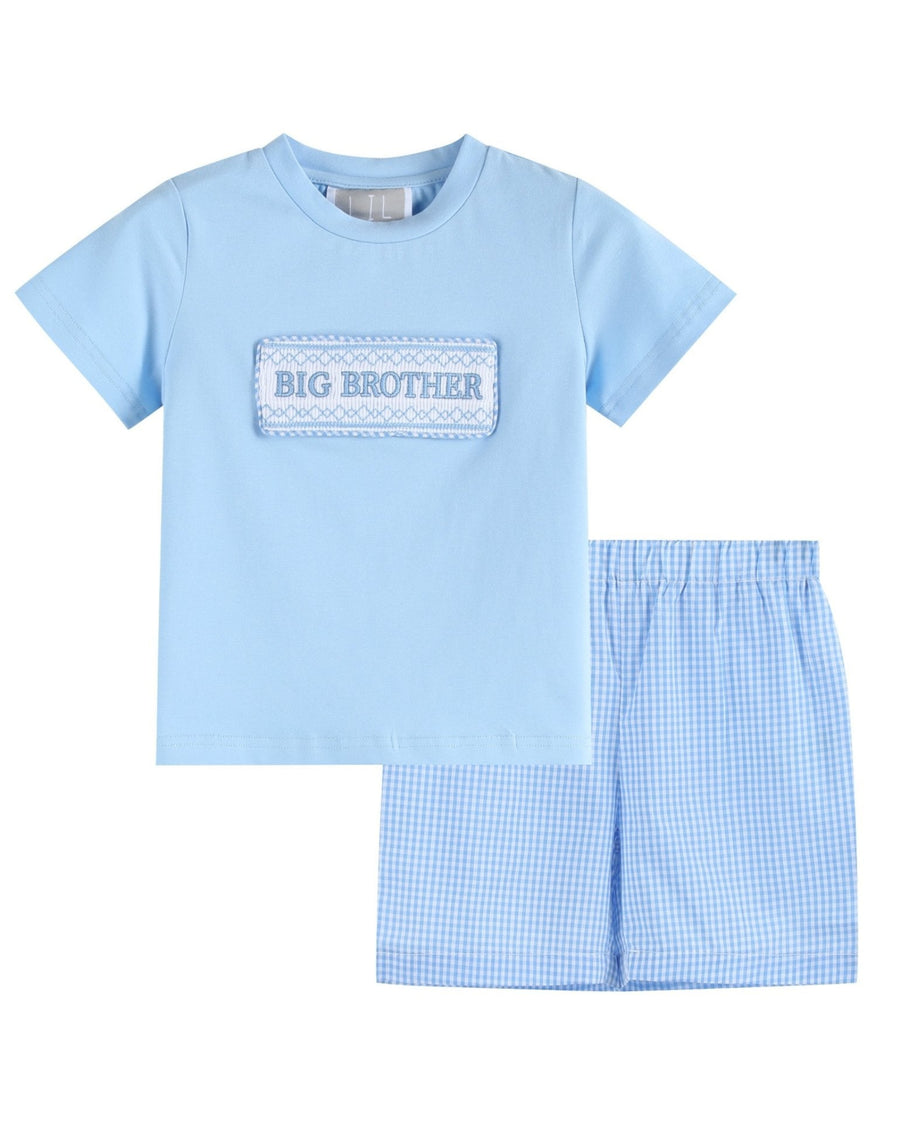 Light Blue Big Brother Smocked Shirt and Shorts Set - Lil Cactus