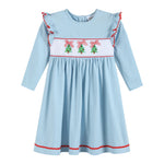 Light Blue Christmas Tree Smocked Knit Dress - Lil Cactus