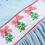 Light Blue Christmas Tree Smocked Knit Dress - Lil Cactus