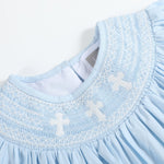 Light Blue Crosses Smocked Bishop Dress - Lil Cactus
