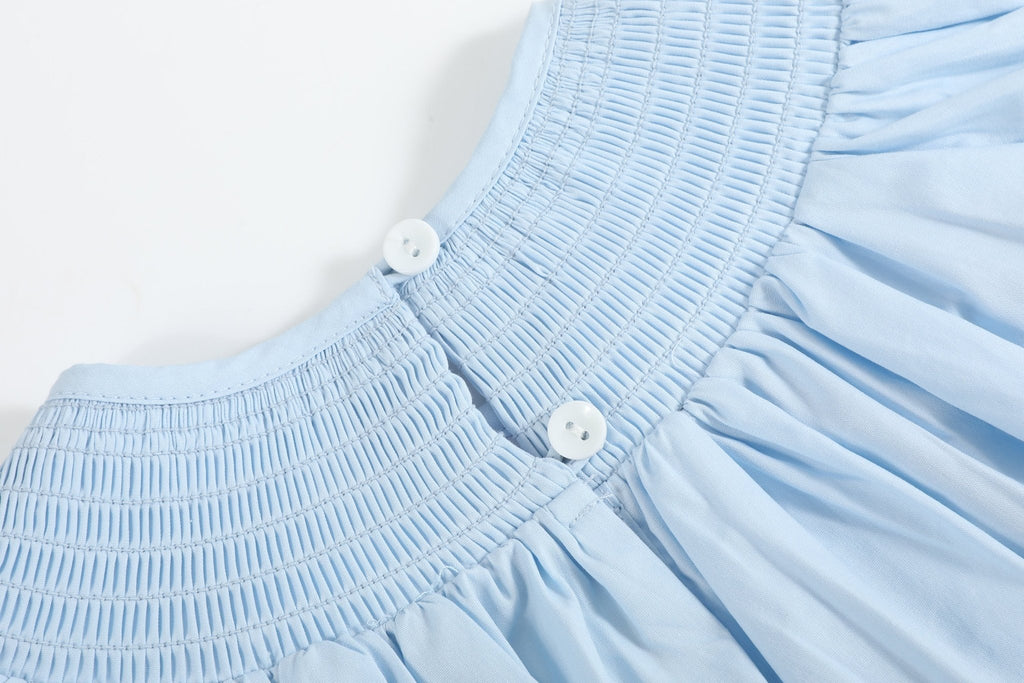 Light Blue Crosses Smocked Bishop Dress - Lil Cactus