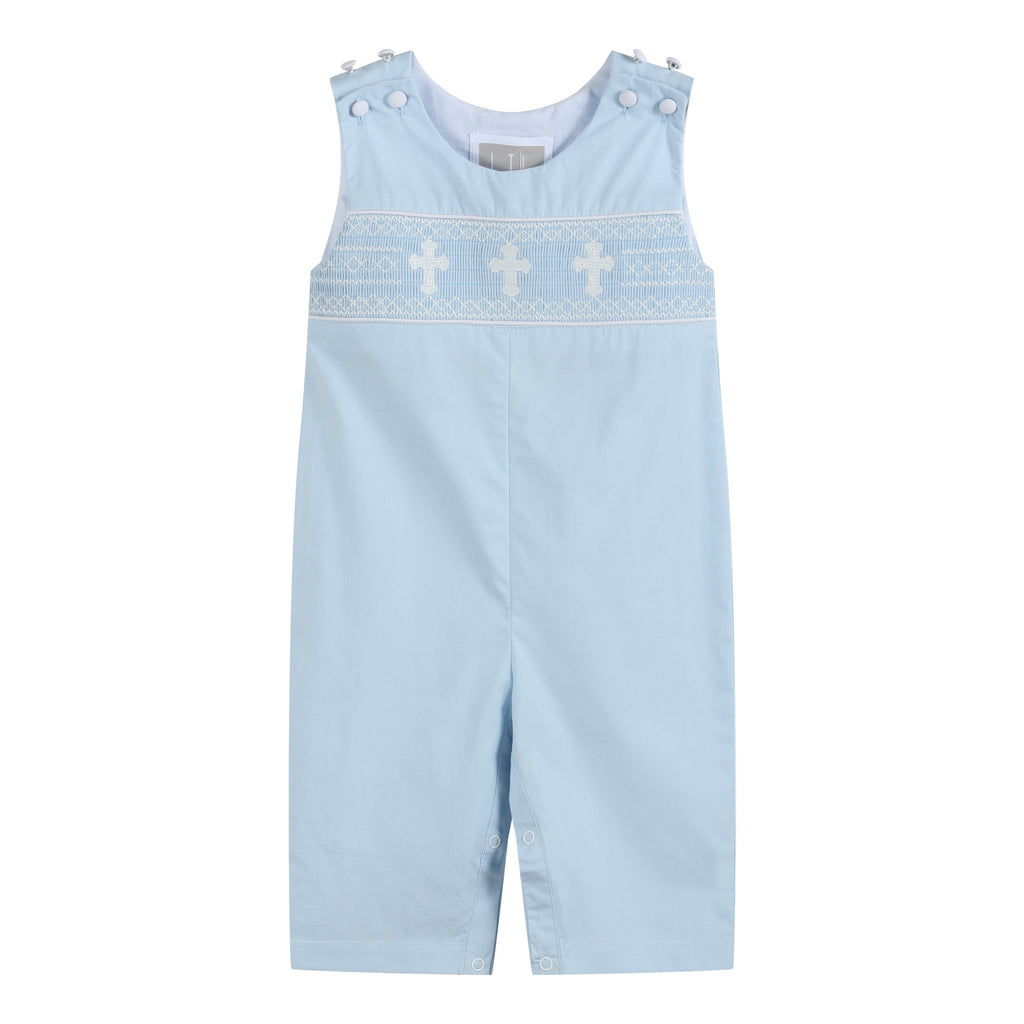 Light Blue Crosses Smocked Overalls - Lil Cactus