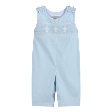 Light Blue Crosses Smocked Overalls - Lil Cactus
