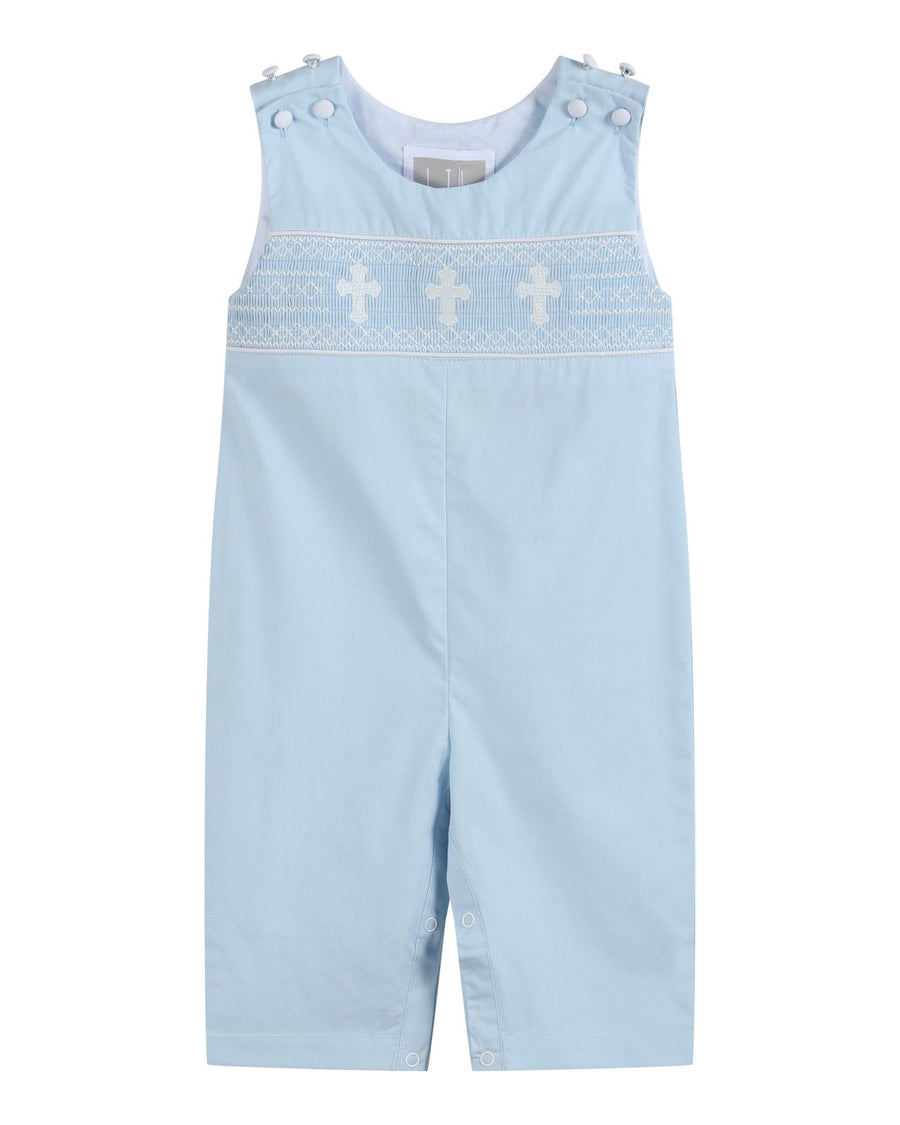 Light Blue Crosses Smocked Overalls - Lil Cactus