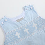 Light Blue Crosses Smocked Overalls - Lil Cactus