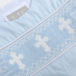 Light Blue Crosses Smocked Overalls - Lil Cactus