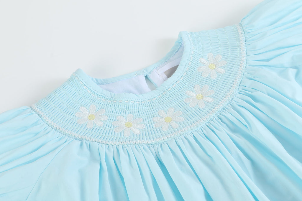 Light Blue Daisy Smocked Bishop Dress - Lil Cactus