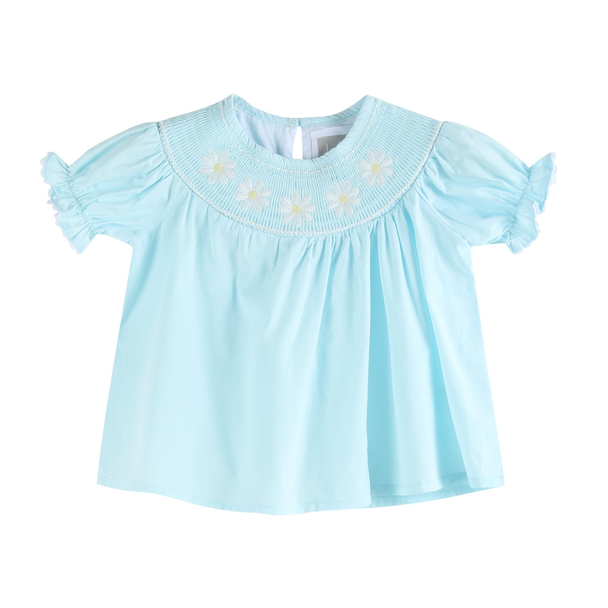 Light Blue Daisy Smocked Dress and Bloomer Set, 6-12M