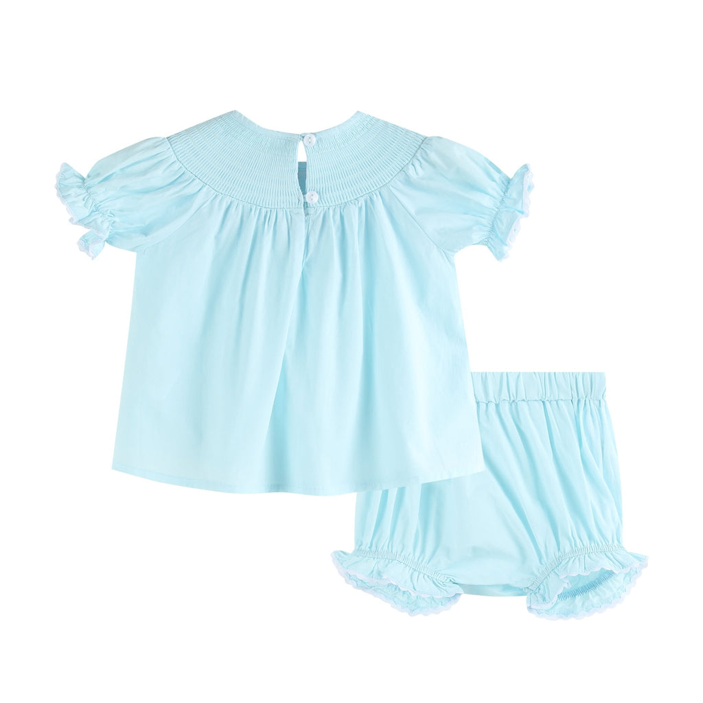 Light Blue Daisy Smocked Dress and Bloomer Set - Lil Cactus