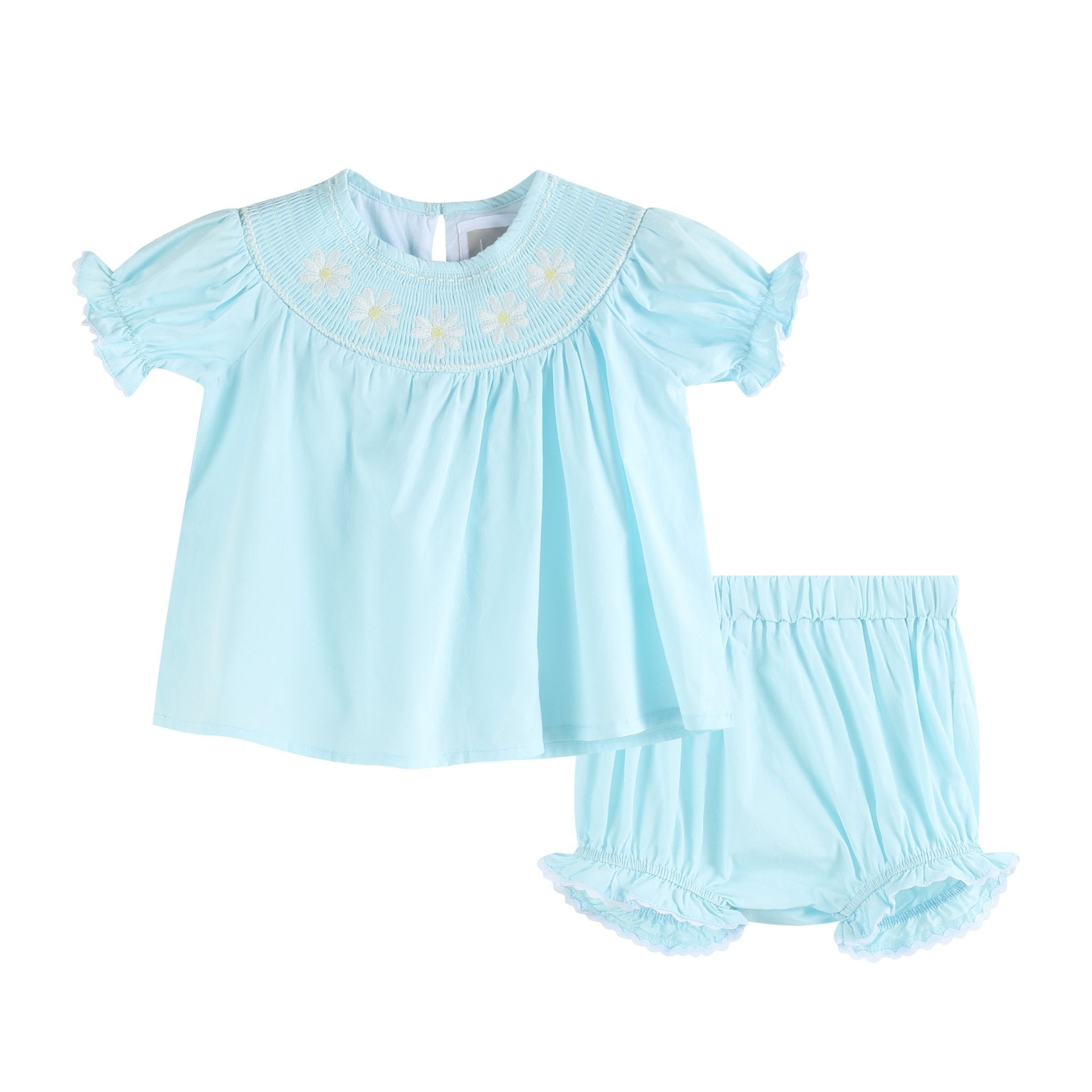 Lil Cactus Baby Dress Light Blue Daisy Smocked Dress and Bloomer Set - 6-12m, Summer Outfit, Cotton Lil Cactus Baby Dress Light Blue Daisy Smocked Dress and Bloomer Set - 6-12m, Summer Outfit, Cotton