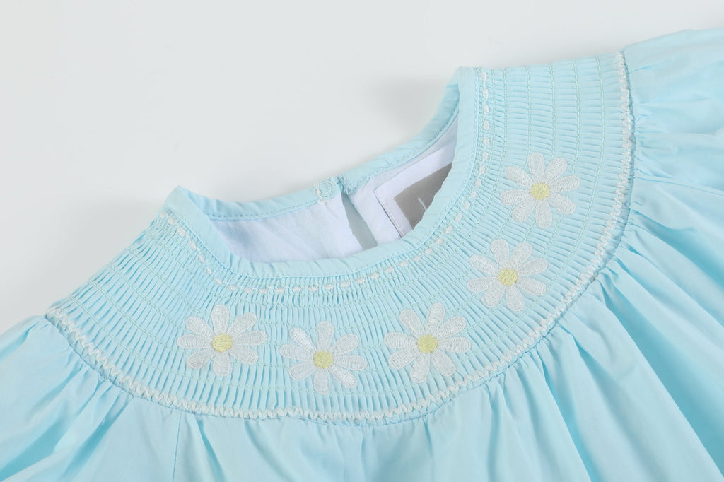 Light Blue Daisy Smocked Dress and Bloomer Set - Lil Cactus