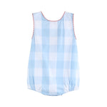 Light Blue Gingham American Flag Romper - Lil Cactus