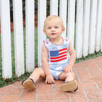 Light Blue Gingham American Flag Romper - Lil Cactus