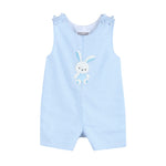 Light Blue Gingham Easter Bunny Applique Shortalls - Lil Cactus