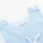 Light Blue Gingham Easter Bunny Applique Shortalls - Lil Cactus