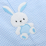 Light Blue Gingham Easter Bunny Applique Shortalls - Lil Cactus