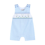 Light Blue Gingham Easter Egg and Bunnies Smocked Shortall - Lil Cactus