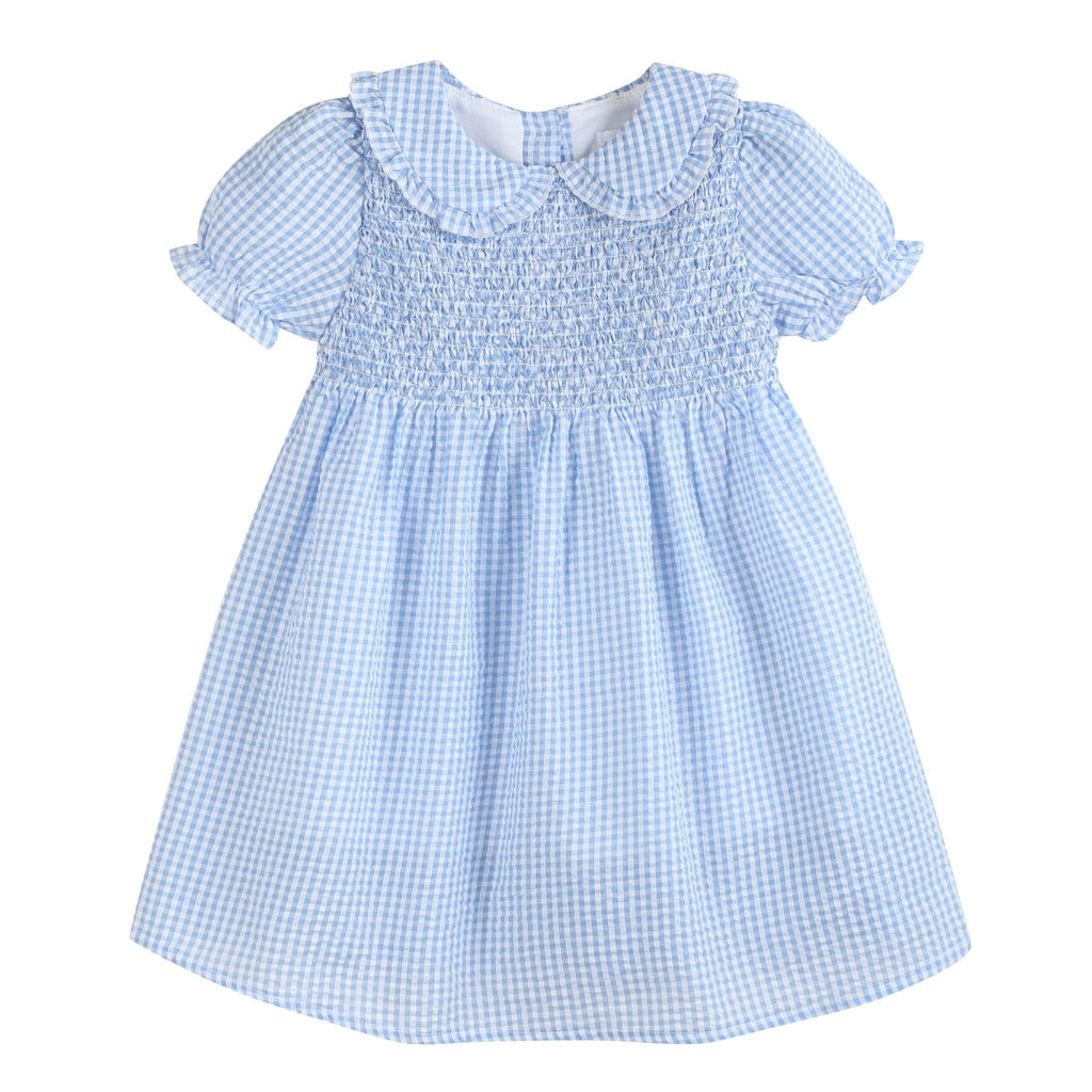 Light Blue Gingham Smocked Dress - Lil Cactus