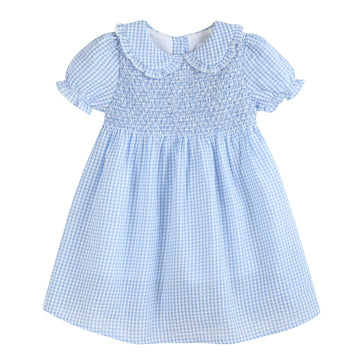 Light Blue Gingham Smocked Dress - Lil Cactus