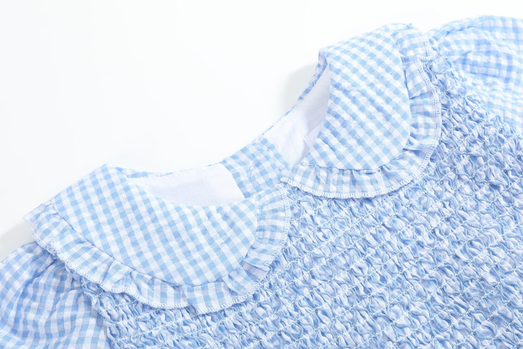 Light Blue Gingham Smocked Dress - Lil Cactus