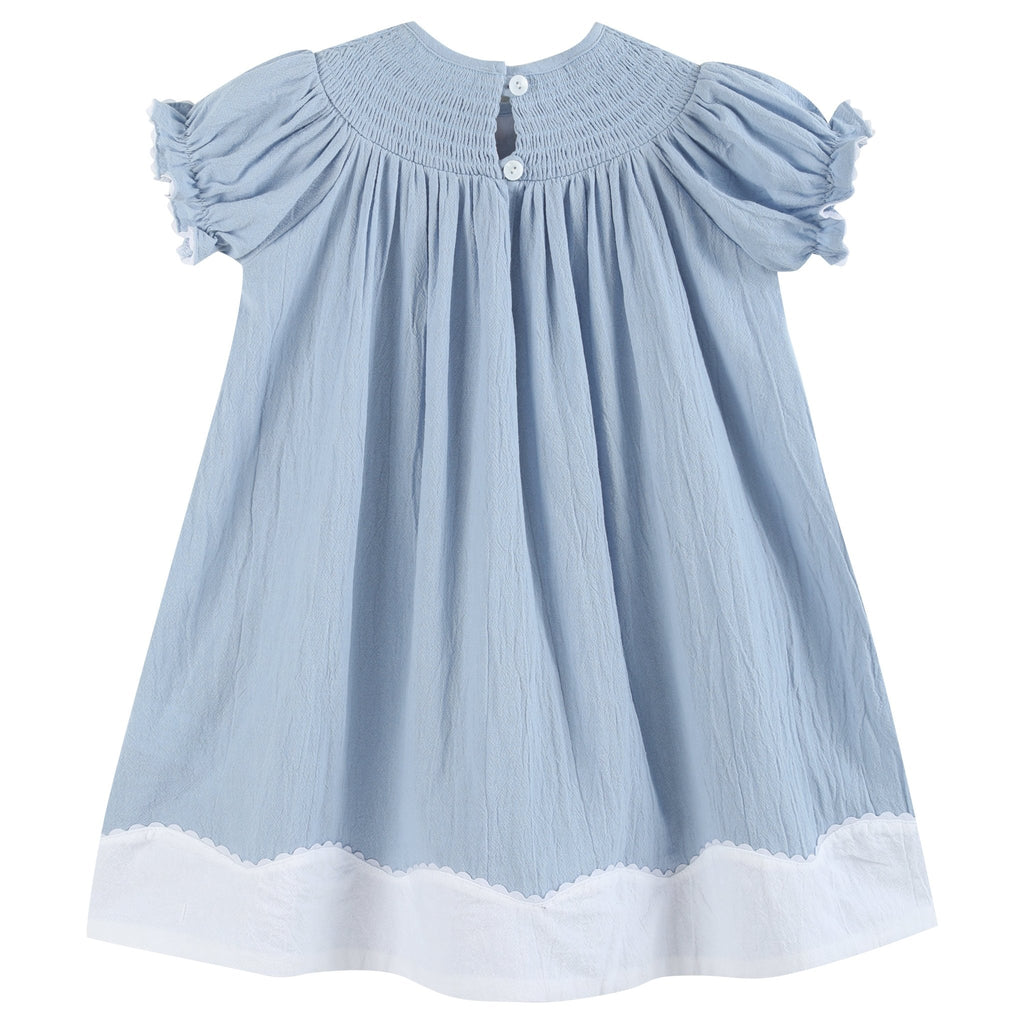 Light Blue Nativity Smocked Bishop Sleeve Dress - Lil Cactus