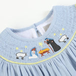 Light Blue Nativity Smocked Bishop Sleeve Dress - Lil Cactus