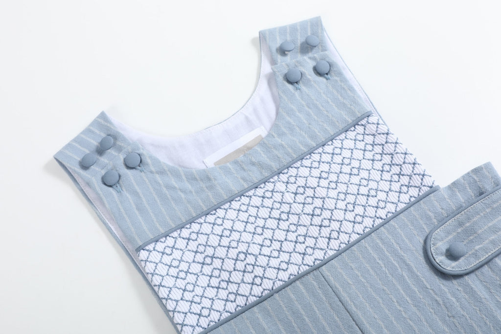 Light Blue Pinstripe Smocked Jon Jons - Lil Cactus