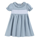 Light Blue Pinstripe Smocked Ruffle Dress - Lil Cactus