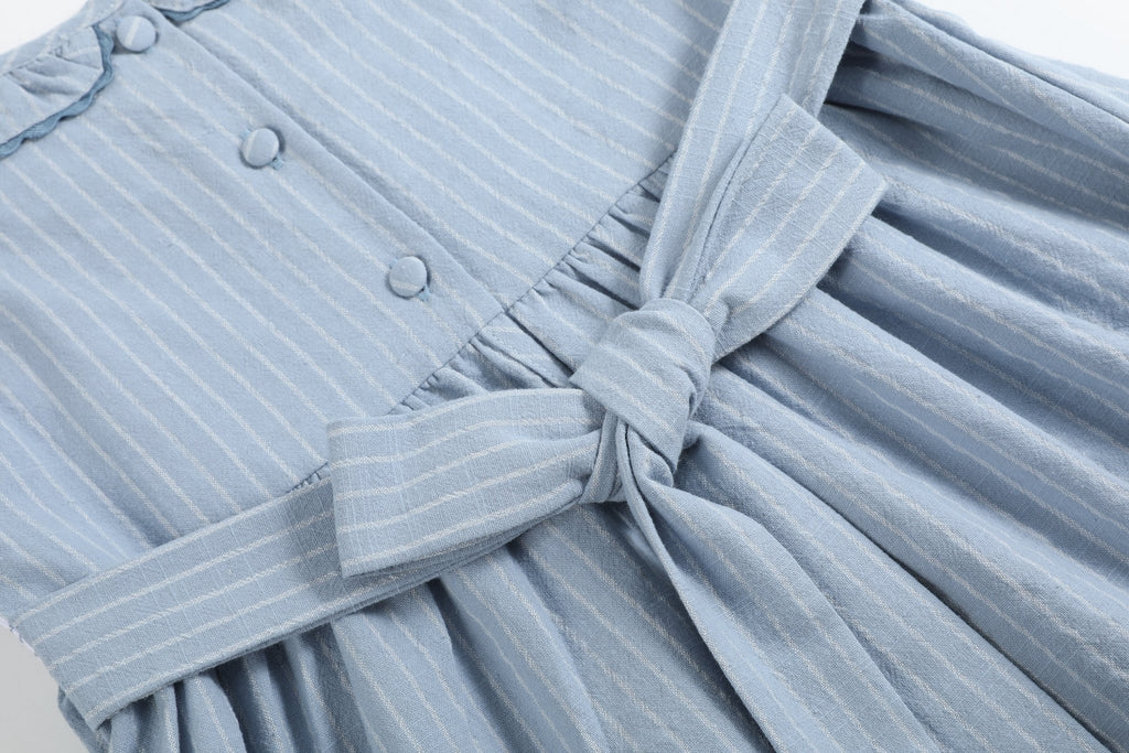 Light Blue Pinstripe Smocked Ruffle Dress - Lil Cactus