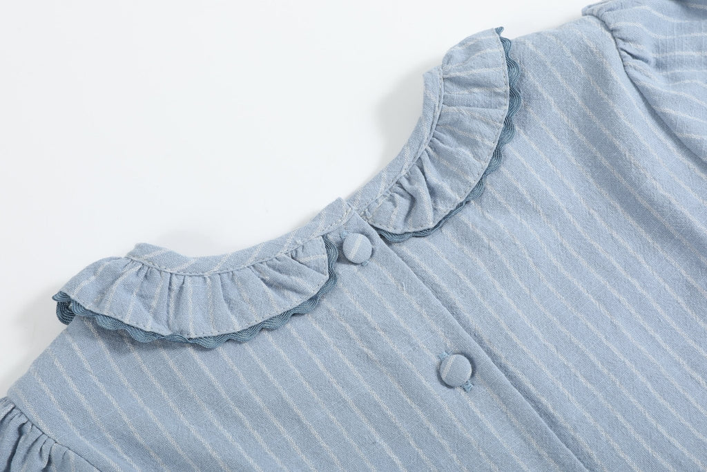 Light Blue Pinstripe Smocked Ruffle Dress - Lil Cactus