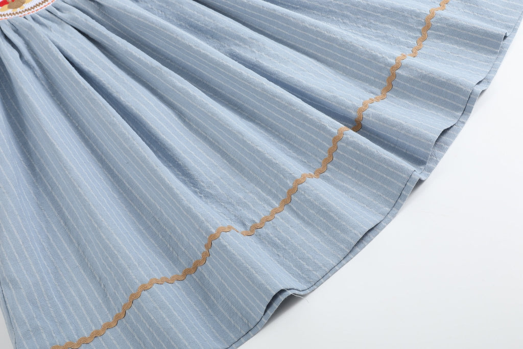 Light Blue Pinstripe Turkey Smocked Bishop Dress - Lil Cactus