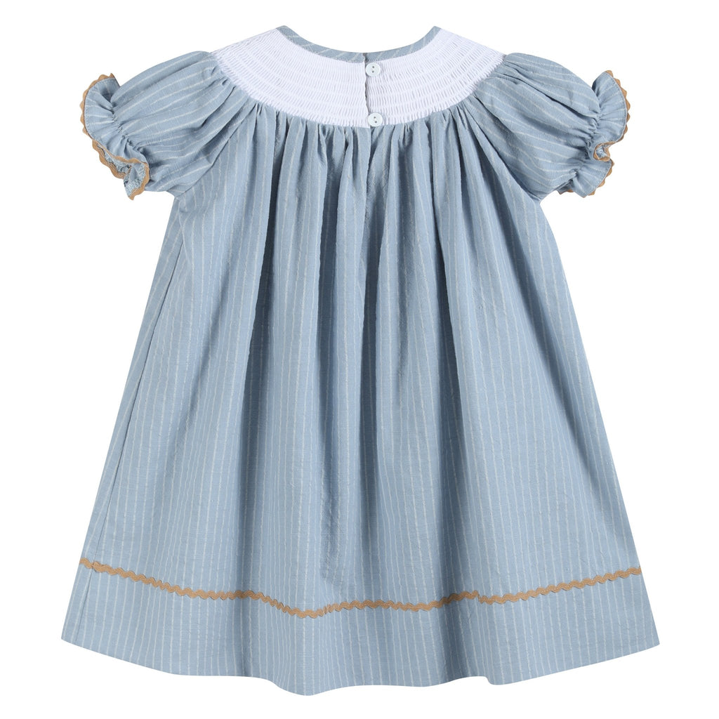 Light Blue Pinstripe Turkey Smocked Bishop Dress - Lil Cactus