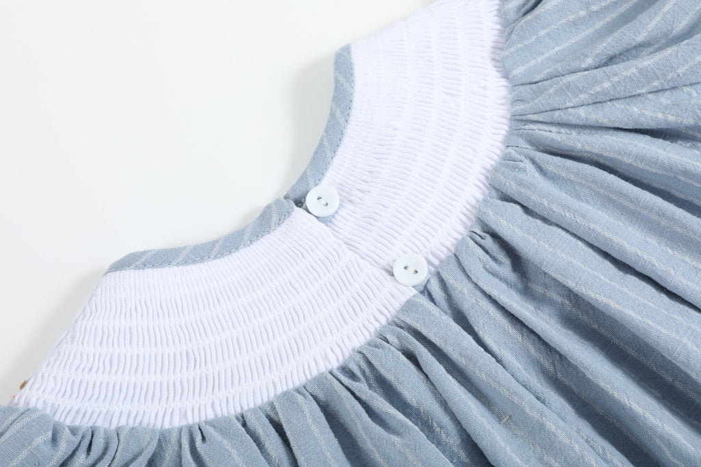 Light Blue Pinstripe Turkey Smocked Bishop Dress - Lil Cactus