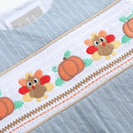 Light Blue Pinstripe Turkey Smocked Overalls - Lil Cactus