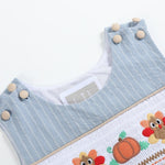 Light Blue Pinstripe Turkey Smocked Overalls - Lil Cactus