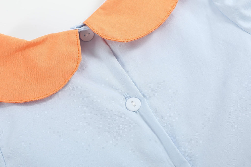 Light Blue Pumpkin Applique Collared Dress - Lil Cactus