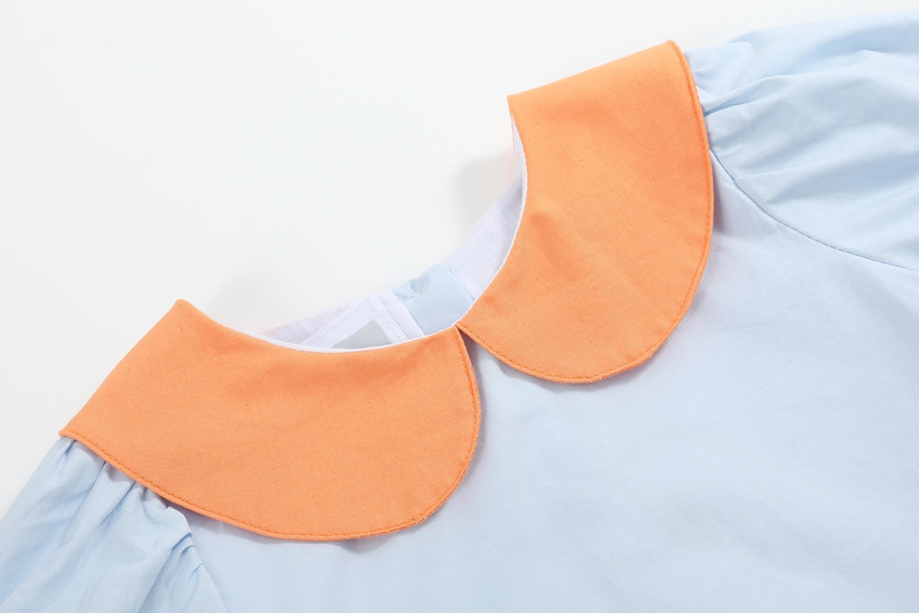 Light Blue Pumpkin Applique Collared Dress - Lil Cactus