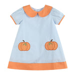 Light Blue Pumpkin Applique Collared Dress - Lil Cactus