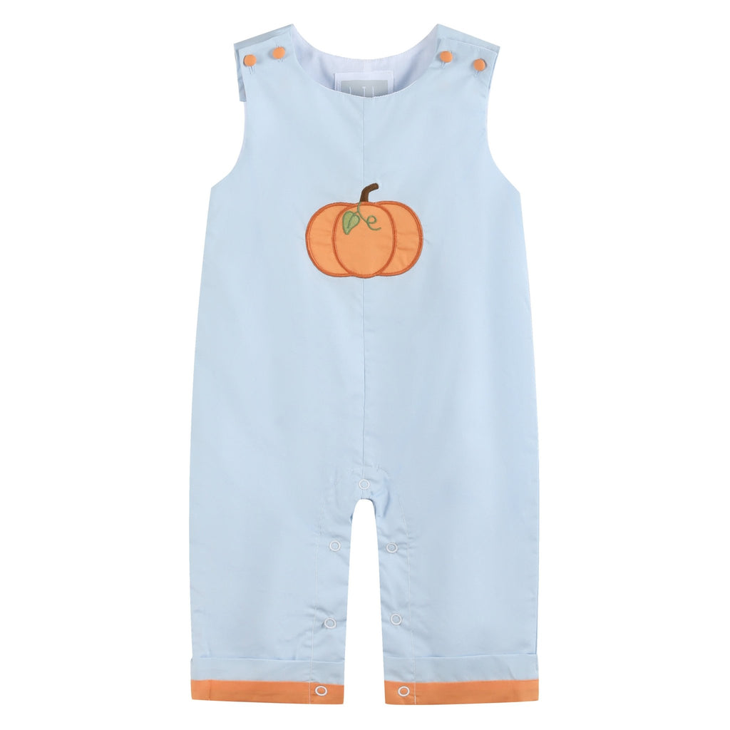 Light Blue Pumpkin Applique Overalls - Lil Cactus