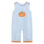 Light Blue Pumpkin Applique Overalls - Lil Cactus